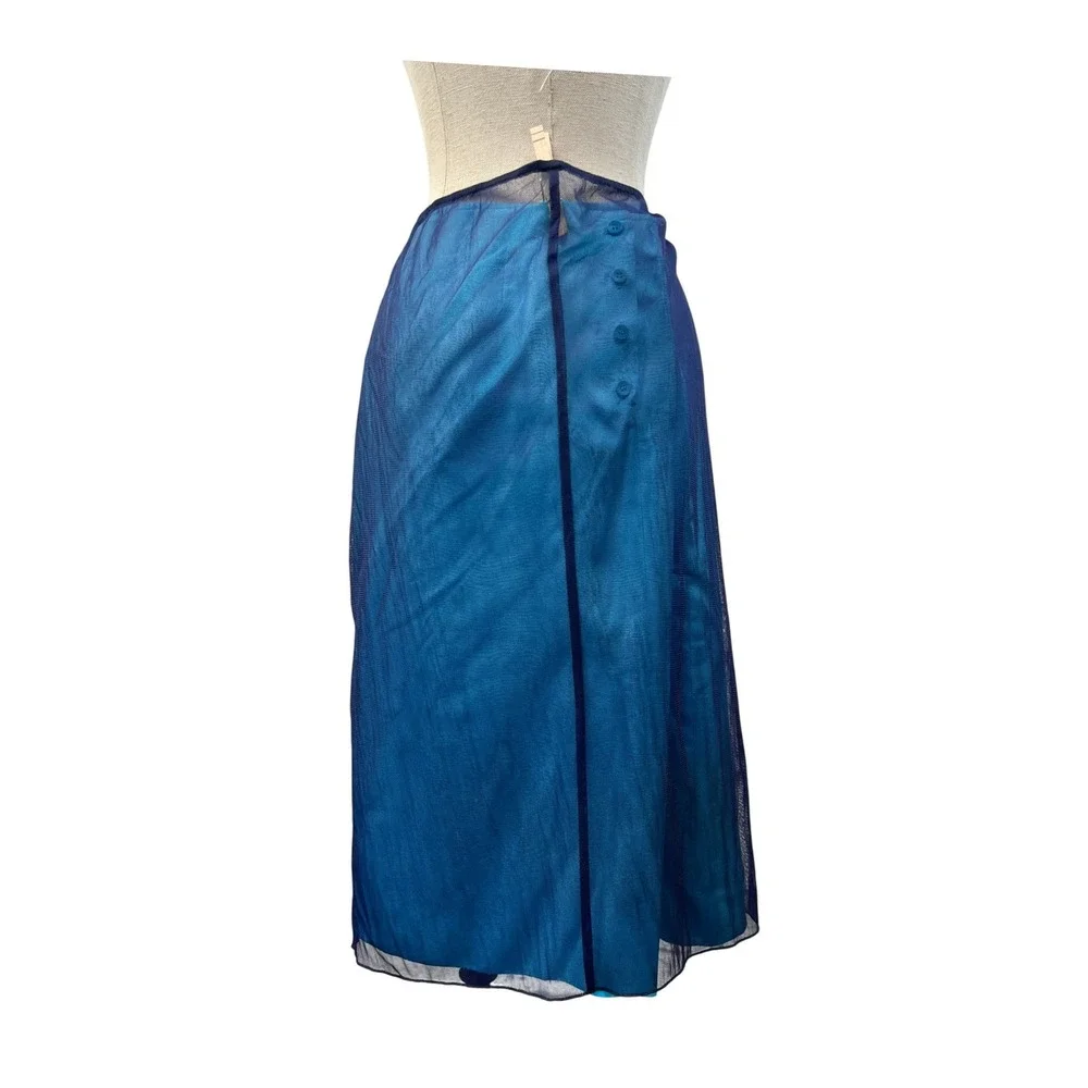 Randolph Duke Skirt Womens‎ 16 Blue NEW Floral Mesh Overlay Midi Cocktail